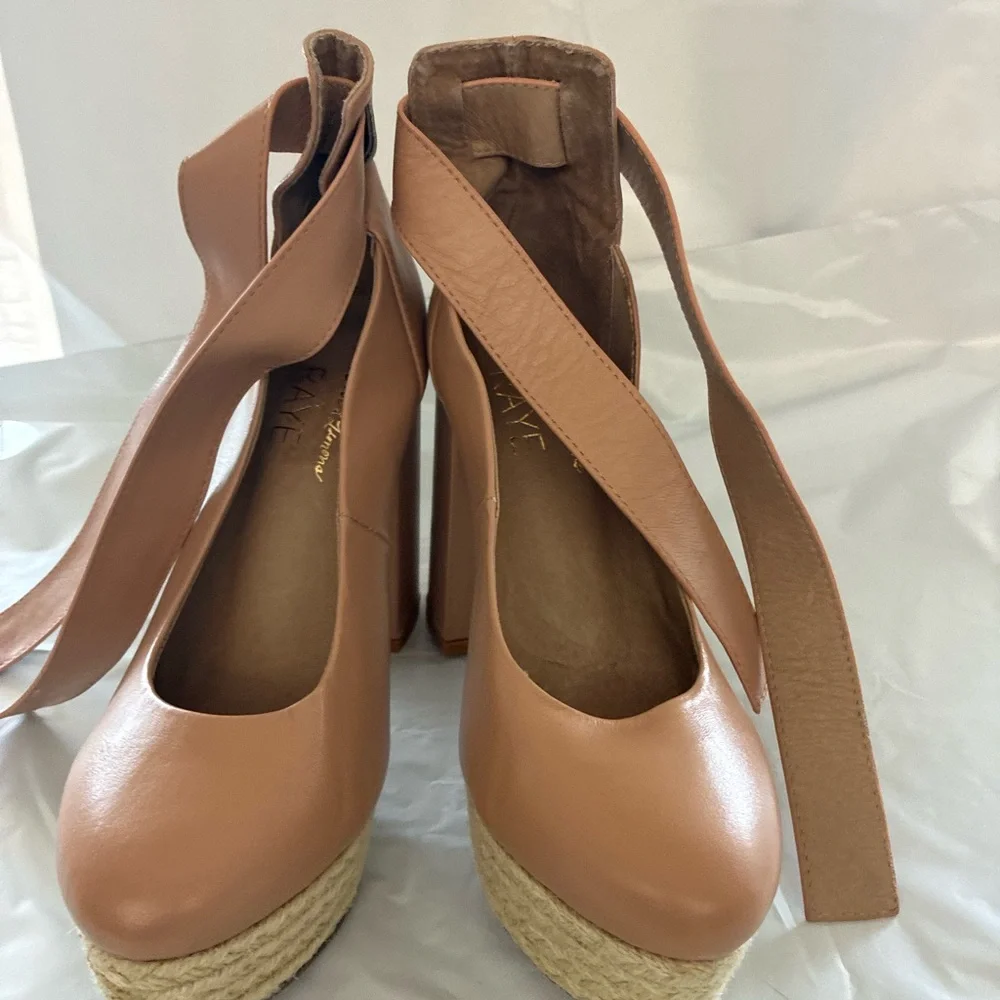 For Love & Lemons X  Raye Harper Nude Platform Heels Revolve EU 36/ US 6-6.5
